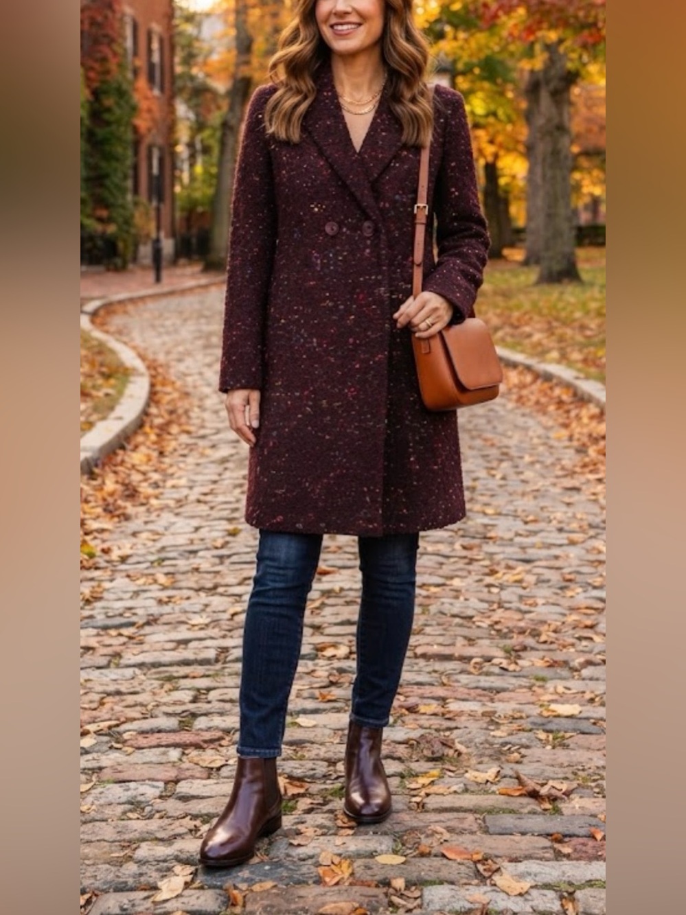 J. Crew Nalya Wool Burgundy Boucle Double-Breasted Pea Coat 0